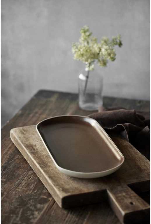 Studio Round Kameninový servírovací tác North 38 x 19 cm White/Matte Bark