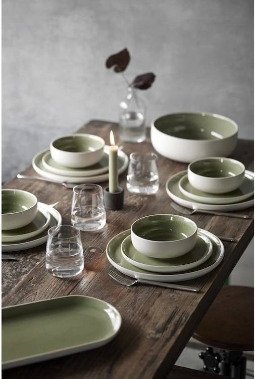 Studio Round Kameninová mísa na salát North 25 cm White/Shiny Moss