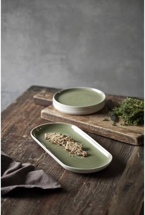 Studio Round Kameninový servírovací tác North 38 x 19 cm White/Shiny Moss