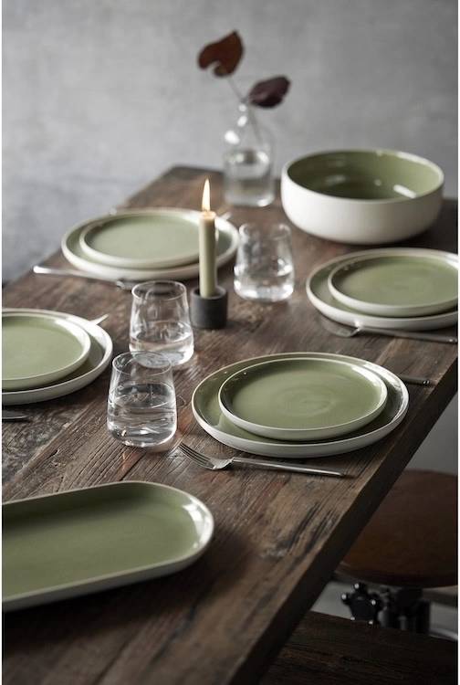 Studio Round Kameninový servírovací tác North 38 x 19 cm White/Shiny Moss