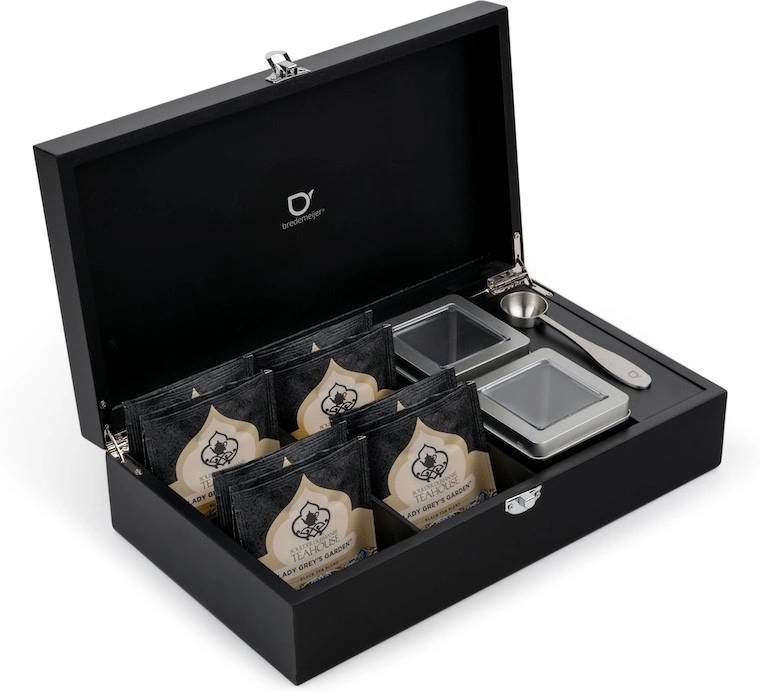 Bredemeijer Krabička na čaj Black (2 dózy na sypaný čaj + odměrka 4 sítka )