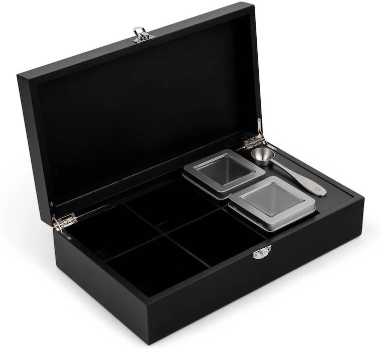 Bredemeijer Krabička na čaj Black (2 dózy na sypaný čaj + odměrka 4 sítka )