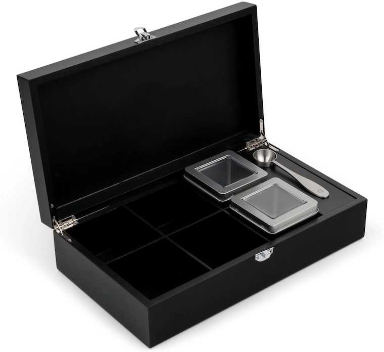 Bredemeijer Krabička na čaj Black (2 dózy na sypaný čaj + odměrka 4 sítka )