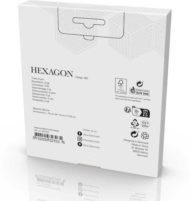 Zone Denmark Sada silikonových podložek pod horké Hexagon (3 ks) Indigo/Fog/Olive Taupe