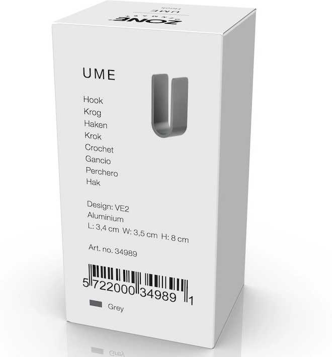 Zone Denmark Kovový háček na zeď Ume Grey