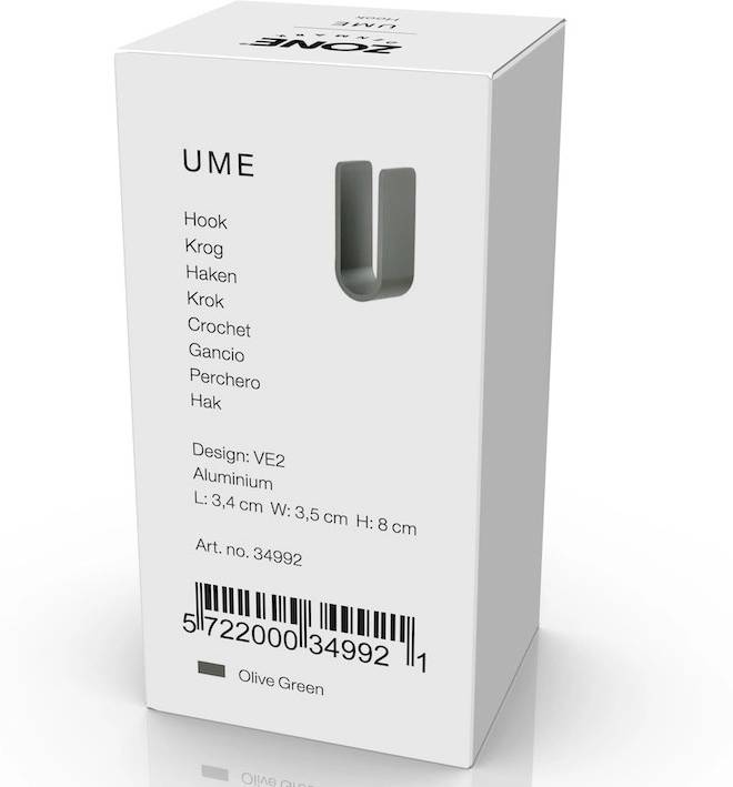 Zone Denmark Kovový háček na zeď Ume Olive Green