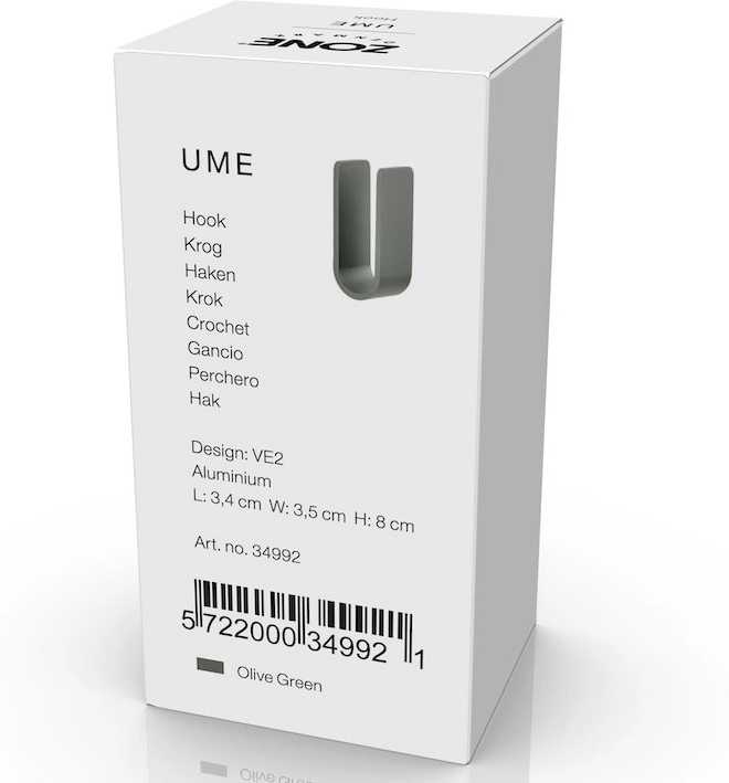 Zone Denmark Kovový háček na zeď Ume Olive Green
