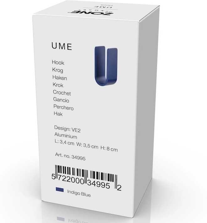 Zone Denmark Kovový háček na zeď Ume Indigo Blue
