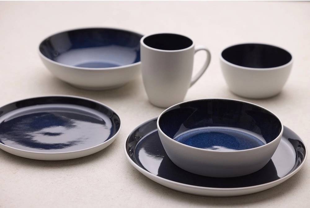 Bitz Kameninový dezertní talíř 21 cm White/Dark Blue 