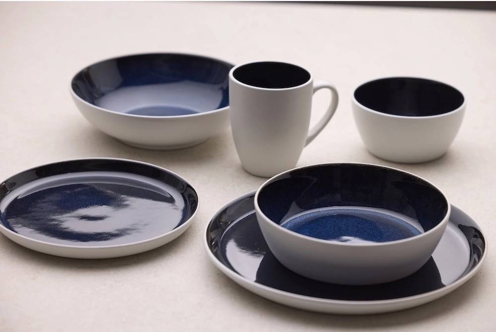 Bitz Kameninový hrnek s ouškem 30 cl White/Dark Blue