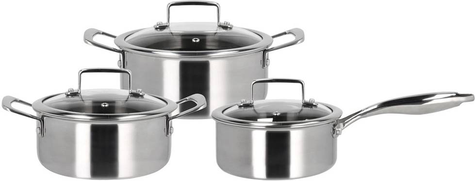 Holm Sada 3 vrstvých hrnců s pokličkami 6ks Nerez