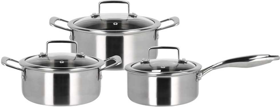 Holm Sada 3 vrstvých hrnců s pokličkami 6ks Nerez