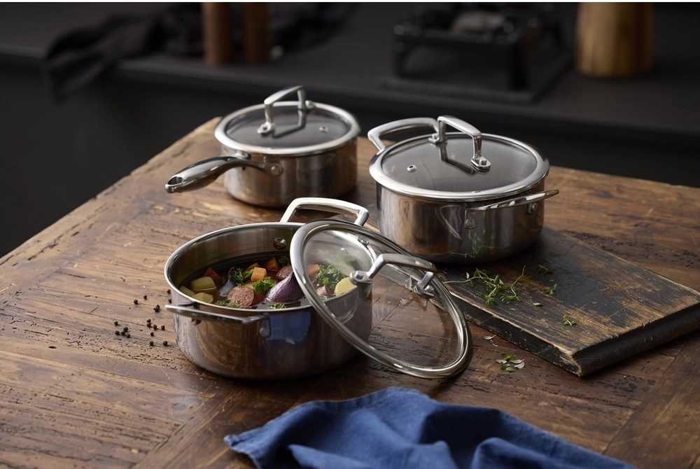 Holm Sada 3 vrstvých hrnců s pokličkami 6ks Nerez
