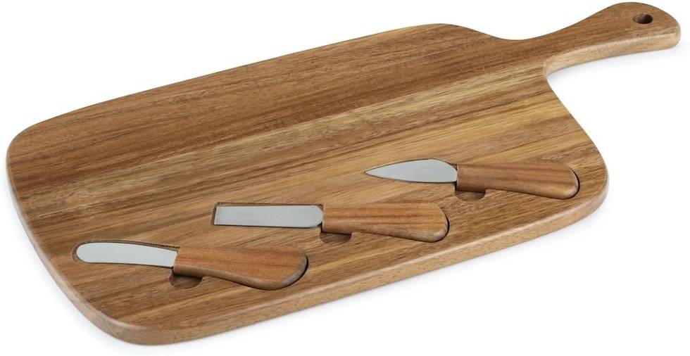 Leopold Vienna Akáciové krájecí prkénko na sýr a sada 3 nožů Oviedo