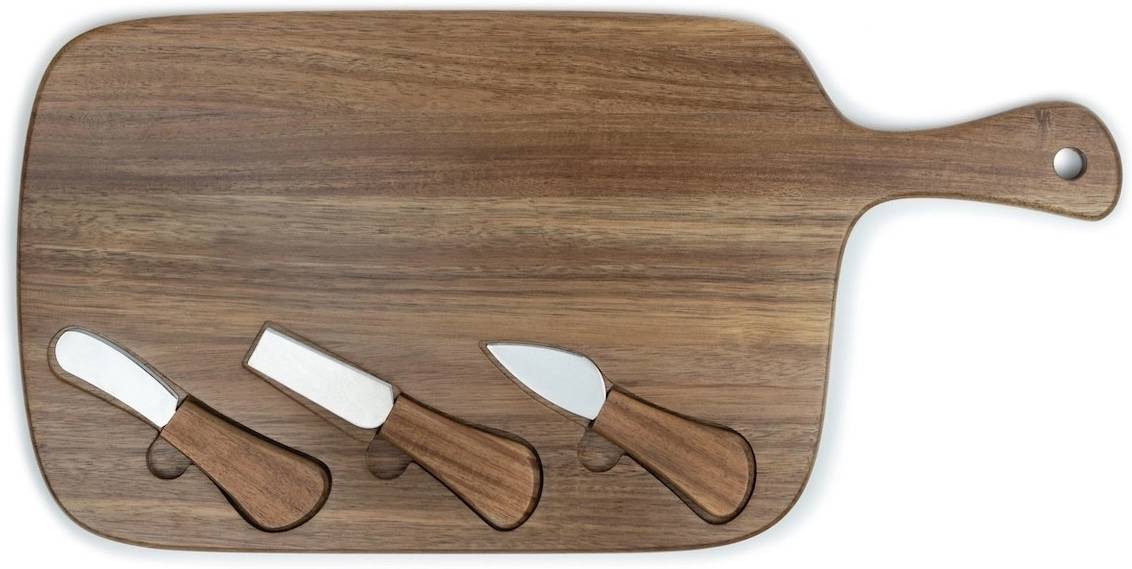 Leopold Vienna Akáciové krájecí prkénko na sýr a sada 3 nožů Oviedo