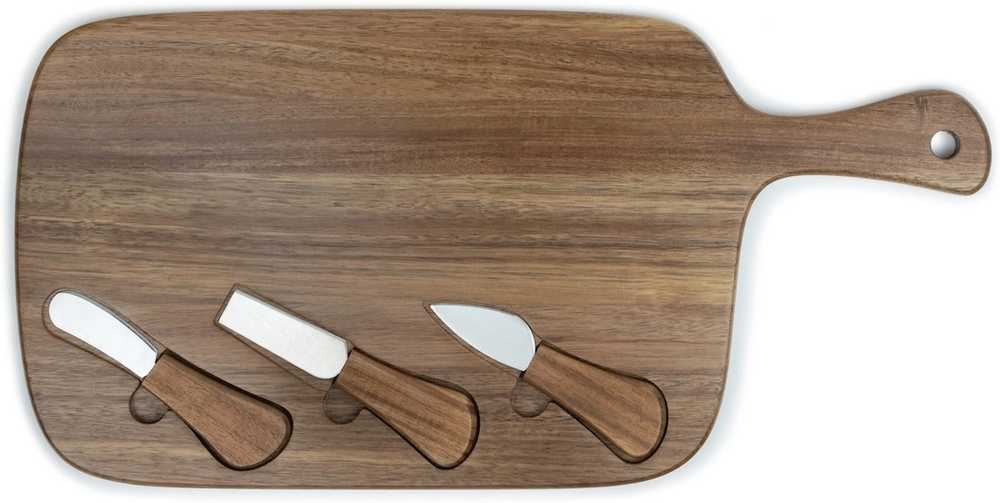 Leopold Vienna Akáciové krájecí prkénko na sýr a sada 3 nožů Oviedo