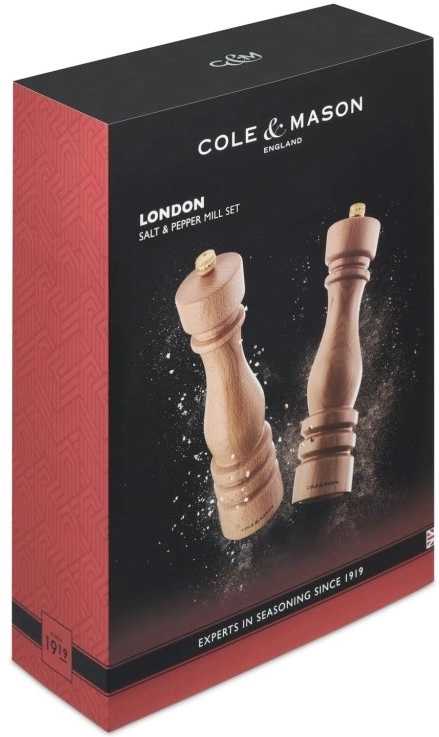 Cole & Mason Sada mlýnků na sůl a pepř London přírodní buk 22 cm