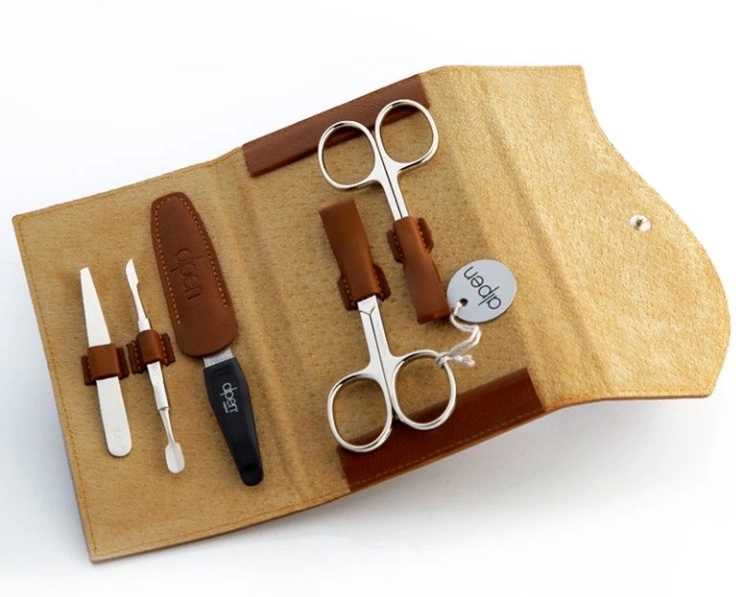 Alpen Manikúrní sada Nickel kožená na druk 5 ks tabacco