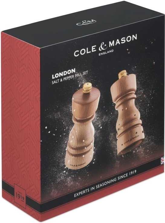 Cole & Mason Sada mlýnků na sůl a pepř London přírodní buk 13 cm
