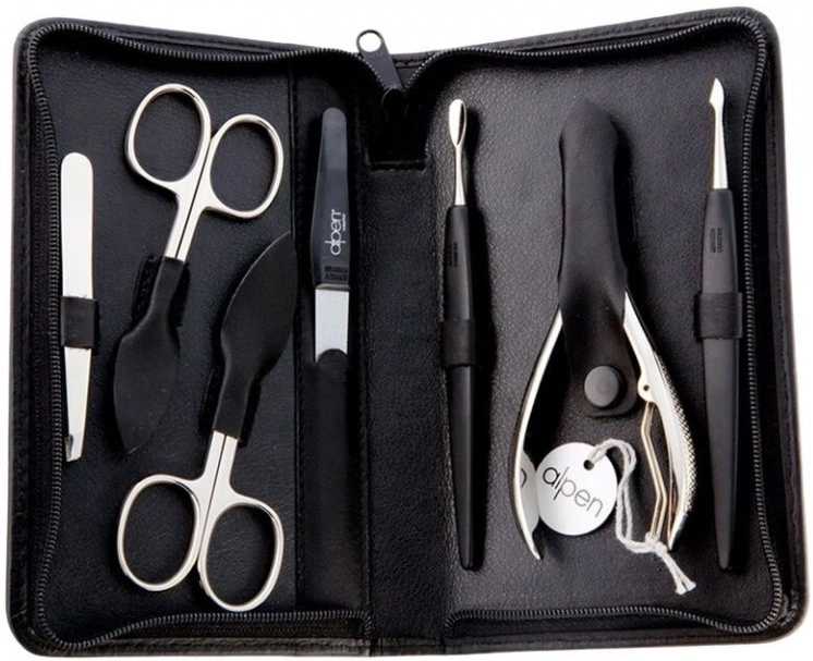 Alpen Manikúrní sada Nickel na zip kožená černá 7 ks