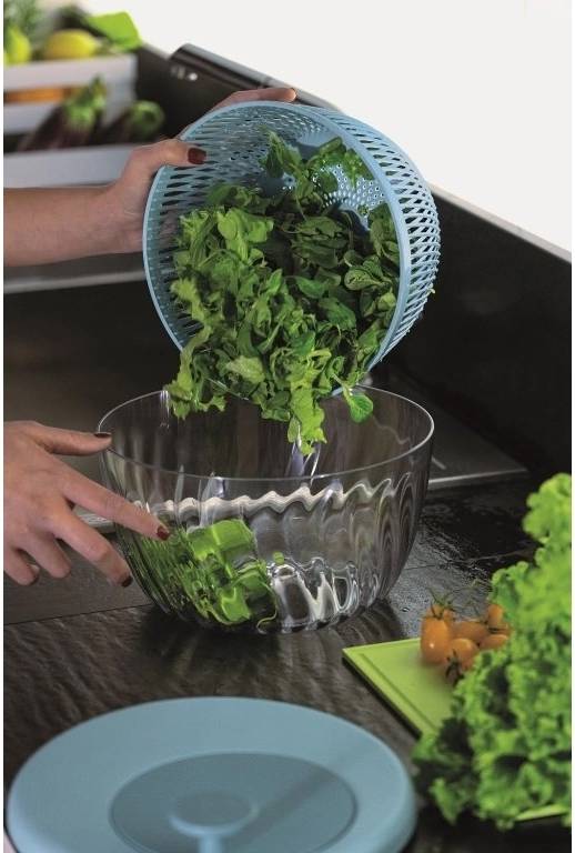 Guzzini Odstředivka na salát Spin&Store s víkem 26 cm modrá