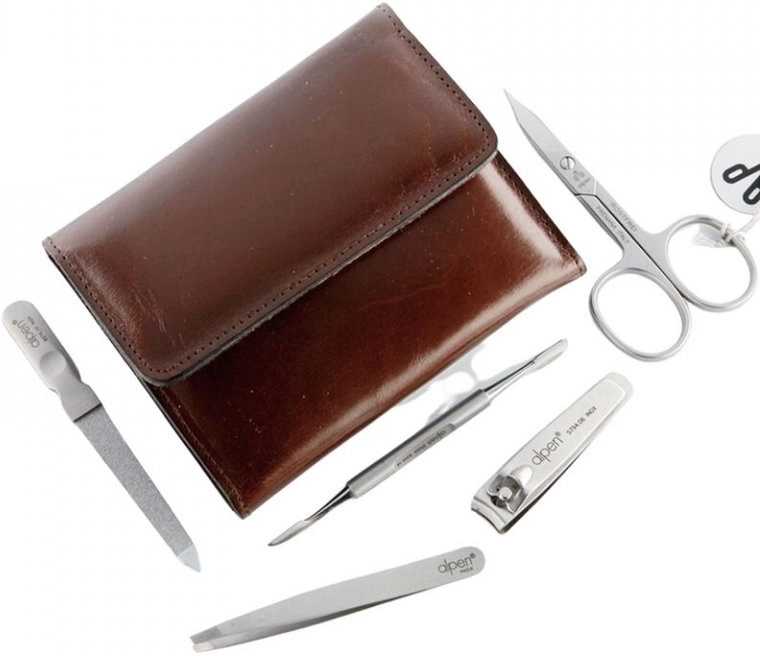 Alpen Manikúrní sada Inox kožená 5 ks hnědá