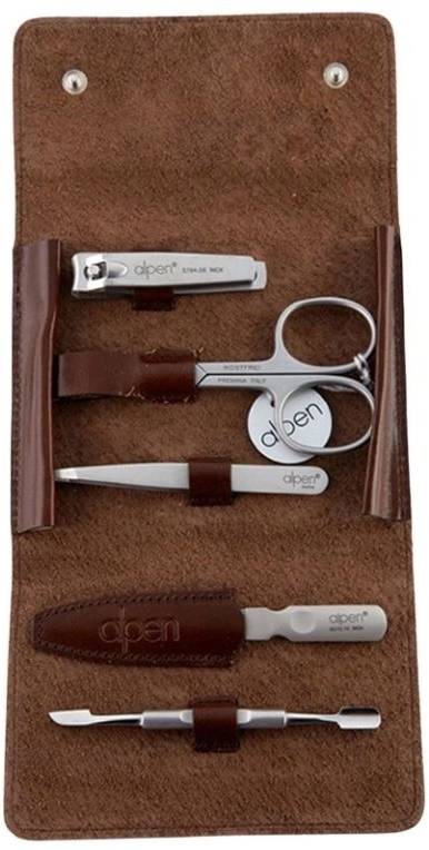 Alpen Manikúrní sada Inox kožená 5 ks hnědá