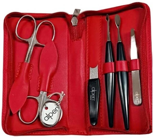 Alpen Manikúrní sada Nickel kožená 6 ks červená