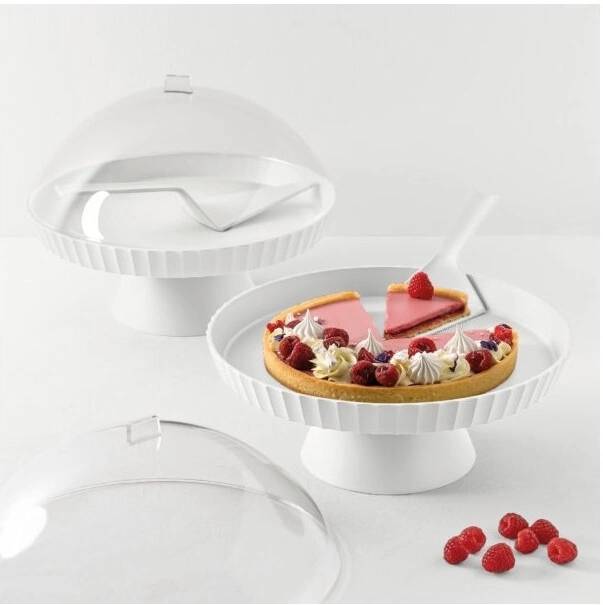 BlimPlus Podnos na dort s poklopem a lopatkou Agora Arctic White