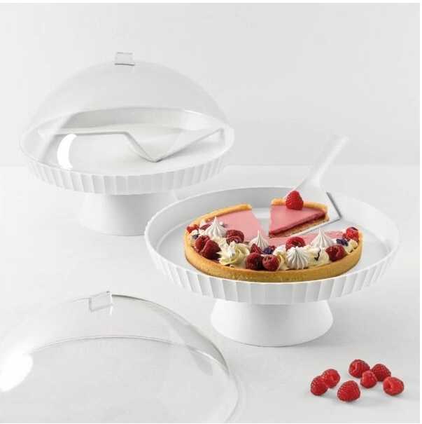 BlimPlus Podnos na dort s poklopem a lopatkou Agora Arctic White