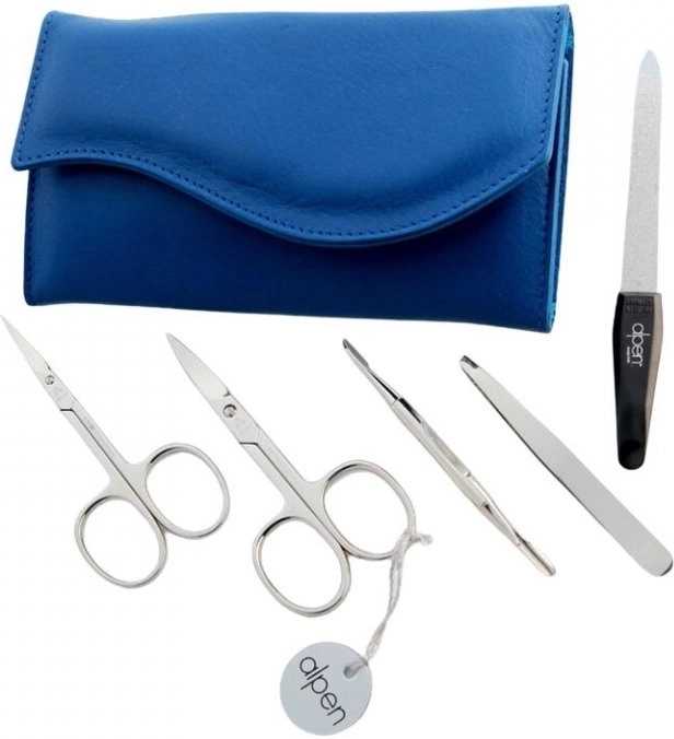 Alpen Manikúrní sada Nickel kožená na druk 5 ks modrá