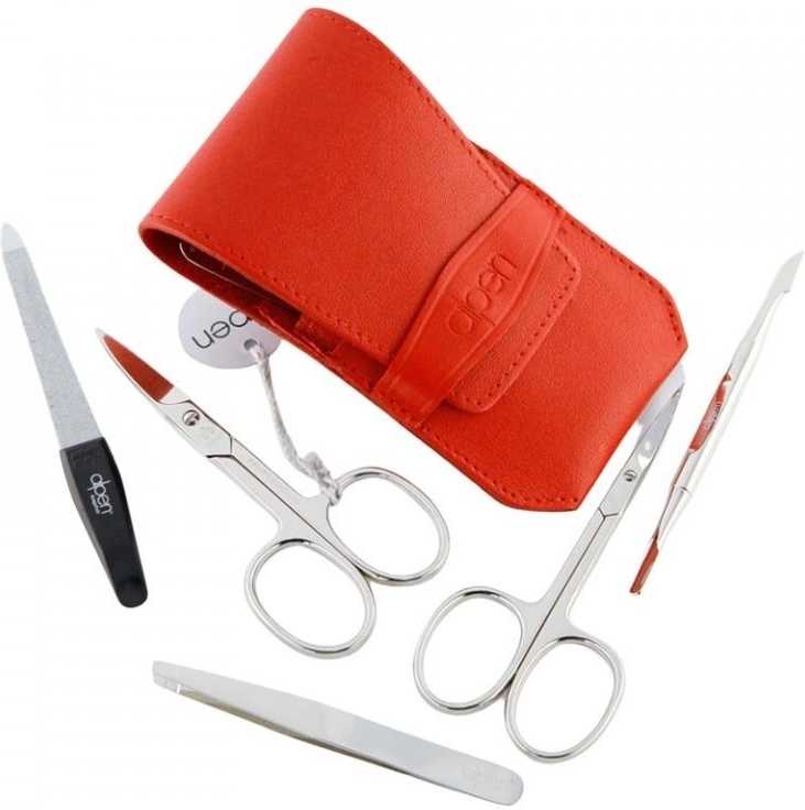 Alpen Manikúrní sada Nickel kožená 5 ks červená