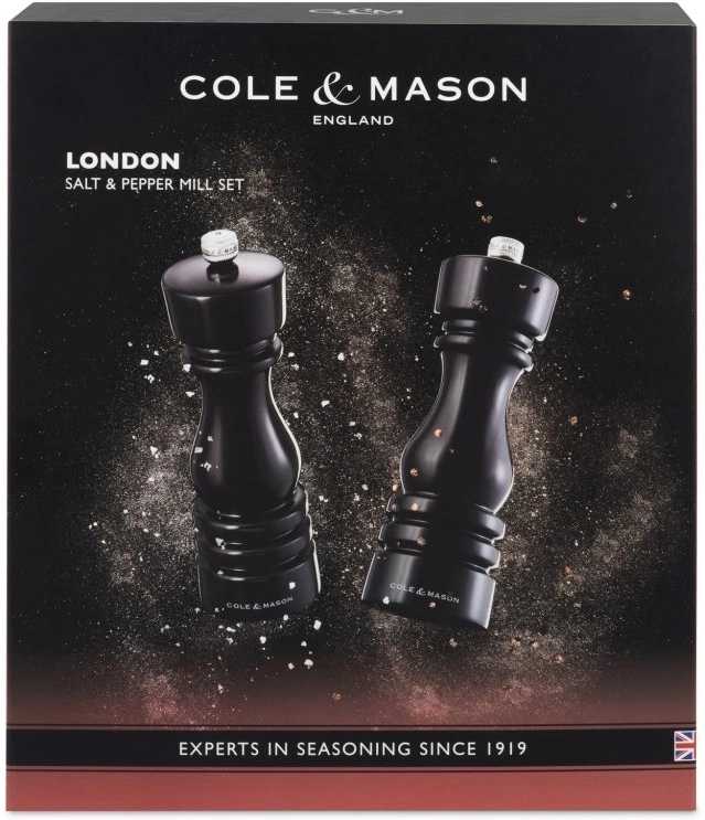 Cole & Mason Sada mlýnků na sůl a pepř London Black Gloss 18 cm