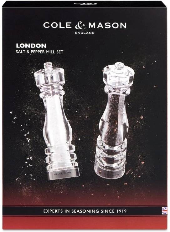Cole & Mason Sada mlýnků na sůl a pepř London Acrylic Precision+ 22 cm