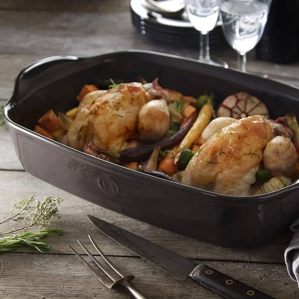 Emile Henry Ultime Zapékací mísa obdélníková 42.5 x 28 cm, šedivá Perle