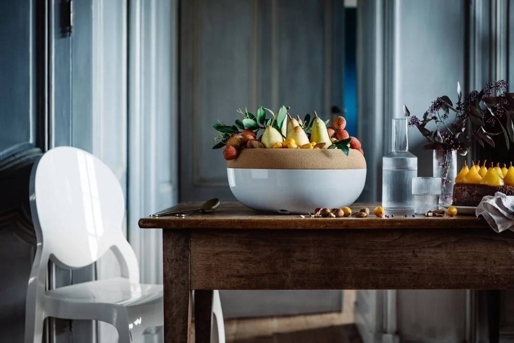 Emile Henry Mísa na uskladnění ovoce a zeleniny s korkovým víkem velká, 6.5 l slonová kost