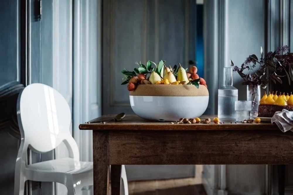 Emile Henry Mísa na uskladnění ovoce a zeleniny s korkovým víkem velká, 6.5 l slonová kost