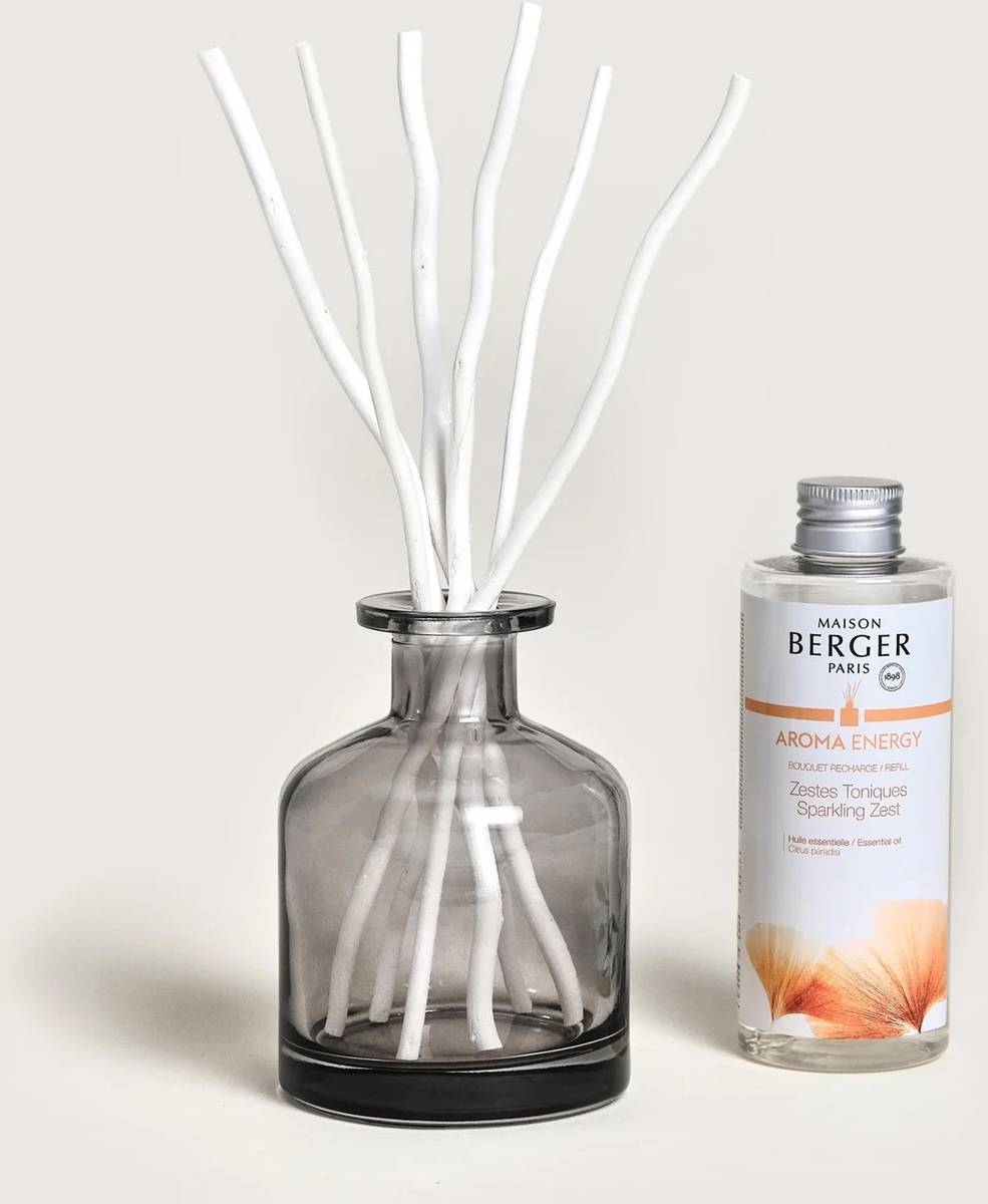 Maison Berger Paris Difuzér s vrbovými tyčinkami s náplní Aroma Energy Sparkling Zest, 180 ml, šedá