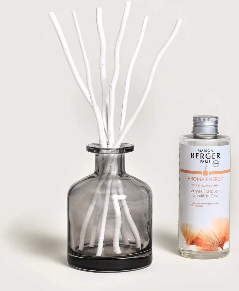Maison Berger Paris Difuzér s vrbovými tyčinkami s náplní Aroma Energy Sparkling Zest, 180 ml, šedá