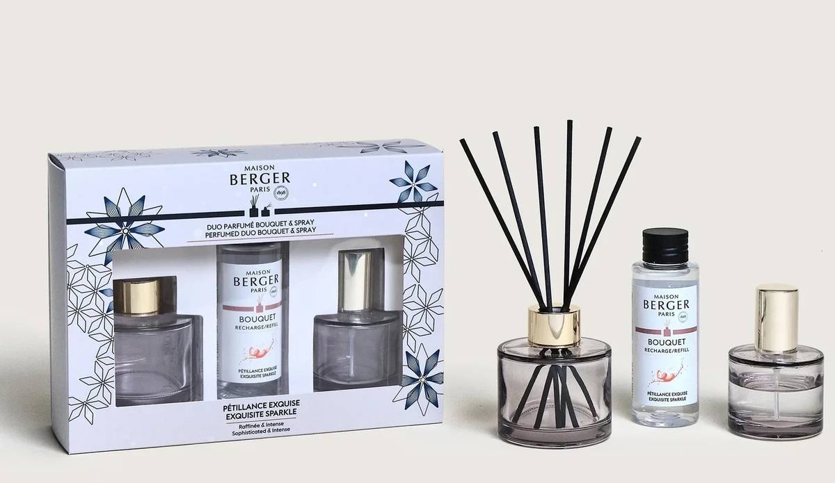 Maison Berger Paris Sada Duo Mini Rosalie Exquisite Sparkle, difuzér + náplň + bytová vůně, šedá