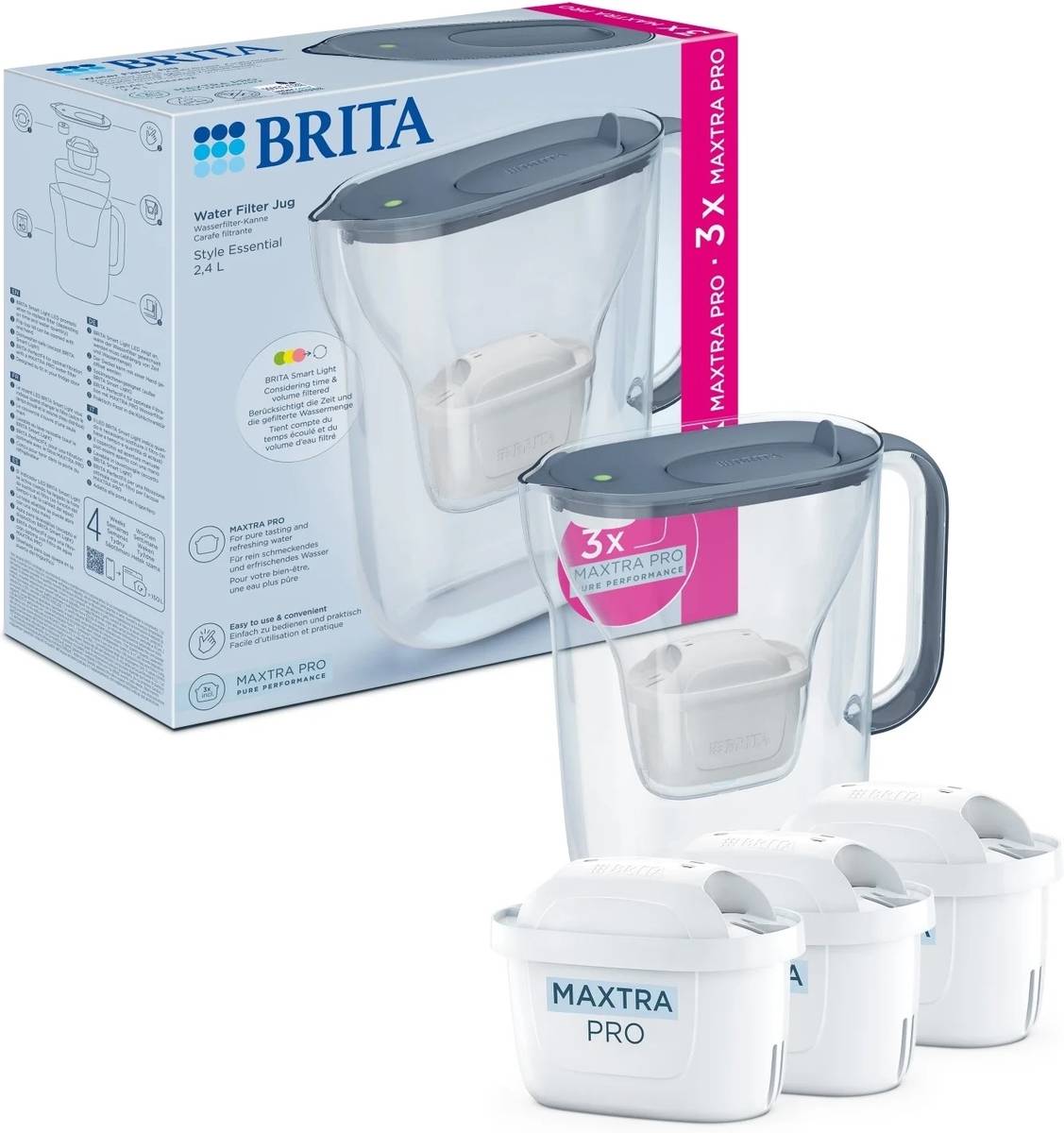 Brita Filtrační konvice Style Essential se 3 filtry, šedomodrá