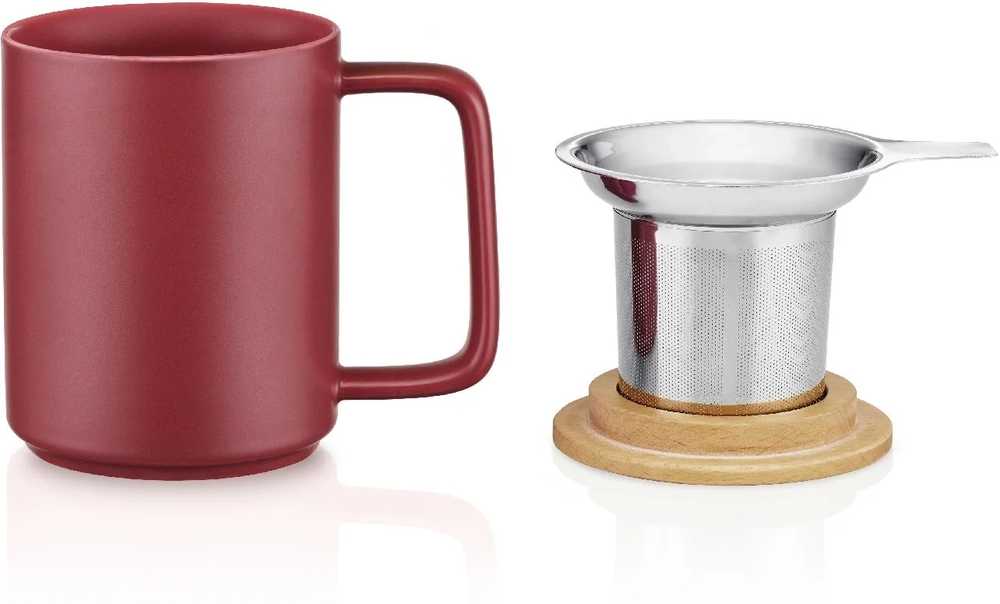 Kusmi Tea porcelánový hrnek s bukovým víčkem 0,48l vínový