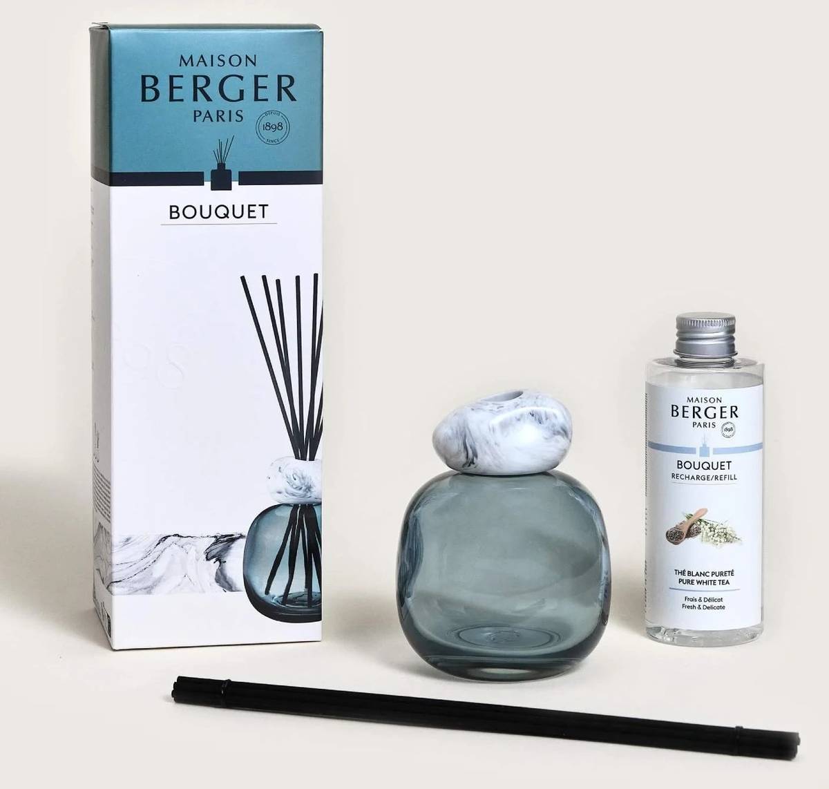 Maison Berger Paris Aroma difuzér Mineral s náplní Pure White Tea, 180 ml, modrá