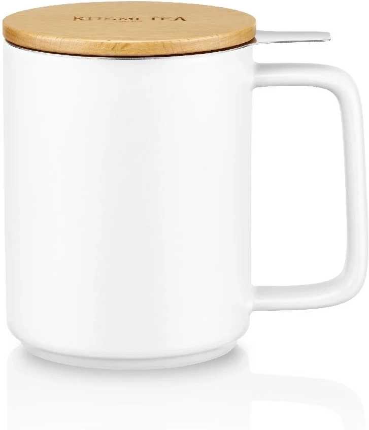 Kusmi Tea porcelánový hrnek s bukovým víčkem 0,48l bílý
