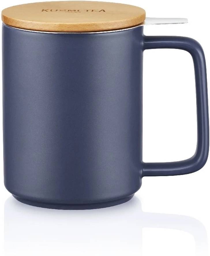 Kusmi Tea porcelánový hrnek s bukovým víčkem 0,48l bílý