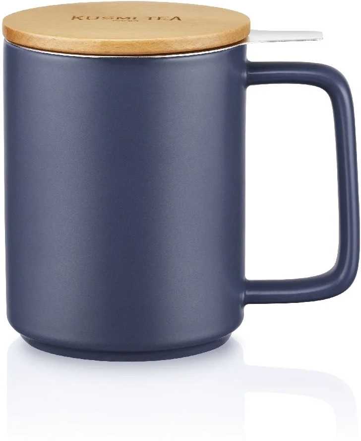 Kusmi Tea porcelánový hrnek s bukovým víčkem 0,48l bílý