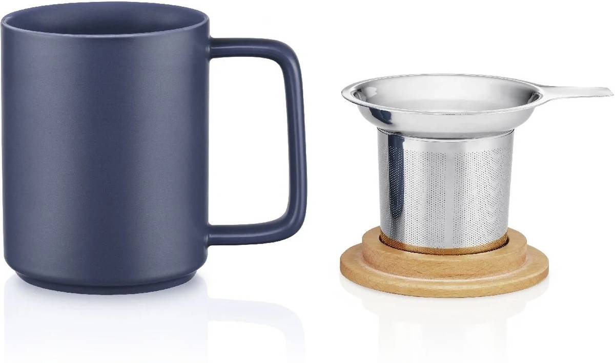 Kusmi Tea porcelánový hrnek s bukovým víčkem 0,48l bílý