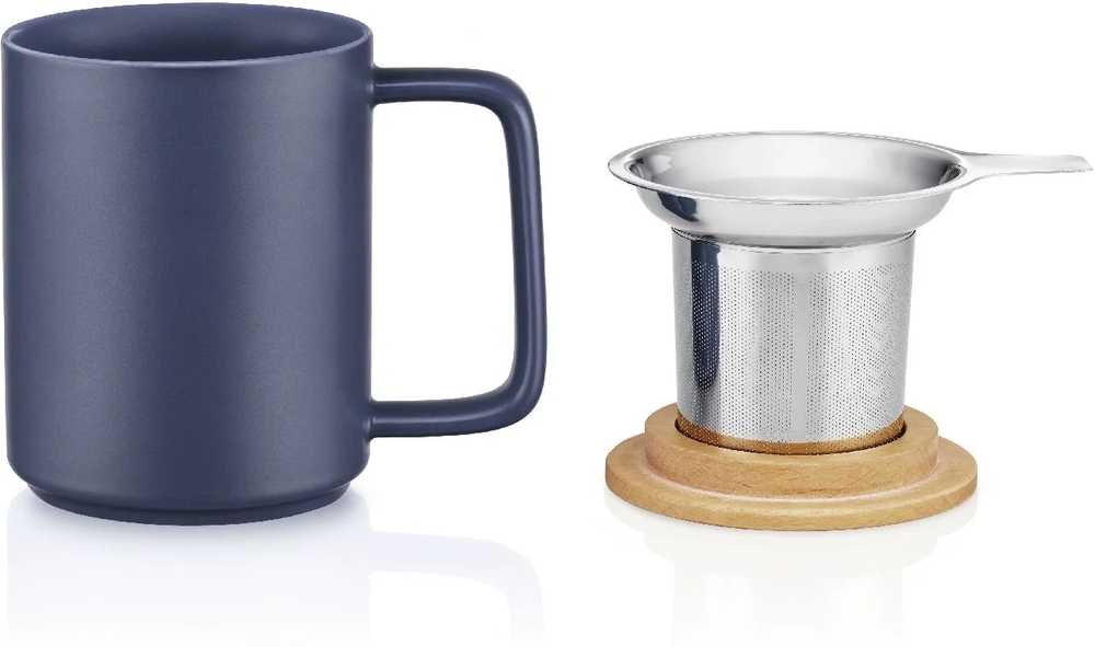 Kusmi Tea porcelánový hrnek s bukovým víčkem 0,48l bílý