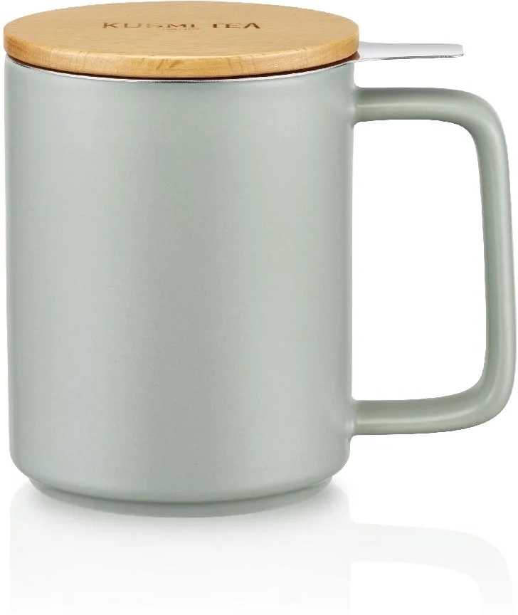 Kusmi Tea porcelánový hrnek s bukovým víčkem 0,48l bílý