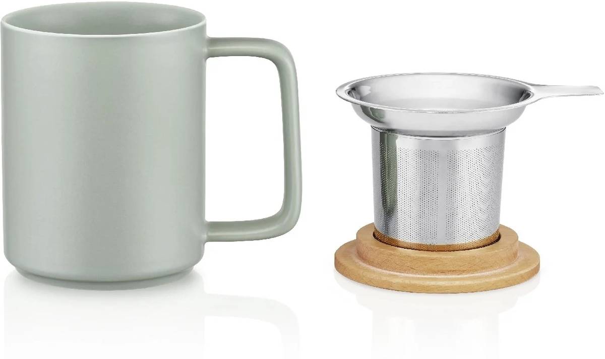 Kusmi Tea porcelánový hrnek s bukovým víčkem 0,48l bílý